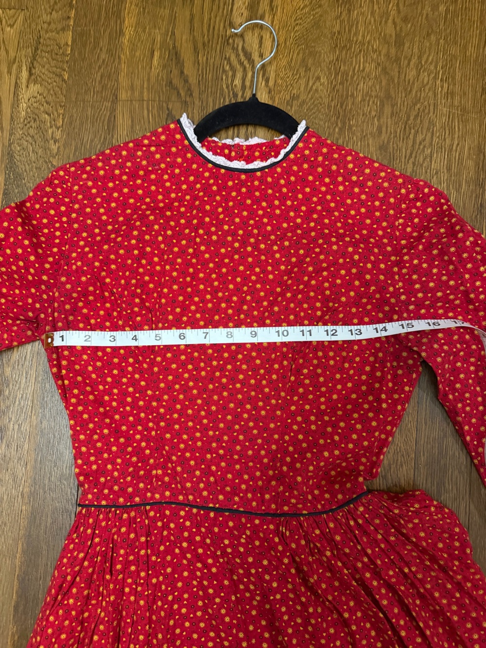 Vintage Prairie Dress – Red Floral / Button Back / Cottagecore - Picture 5 of 6